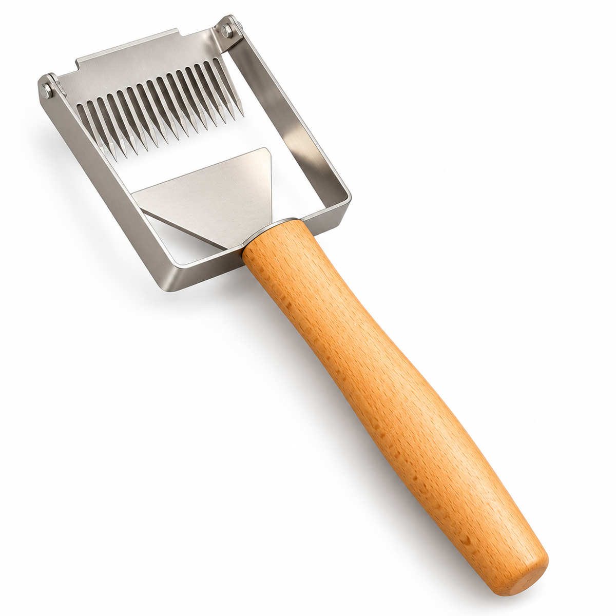 Fourchette à désoperculer à tirer avec manche en bois – acier inoxydable avec rabot et couteau 