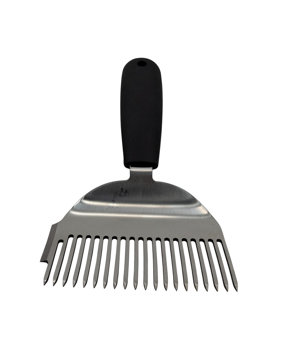 Laser uncapping fork, extra wide, with side frame scraper, black handle