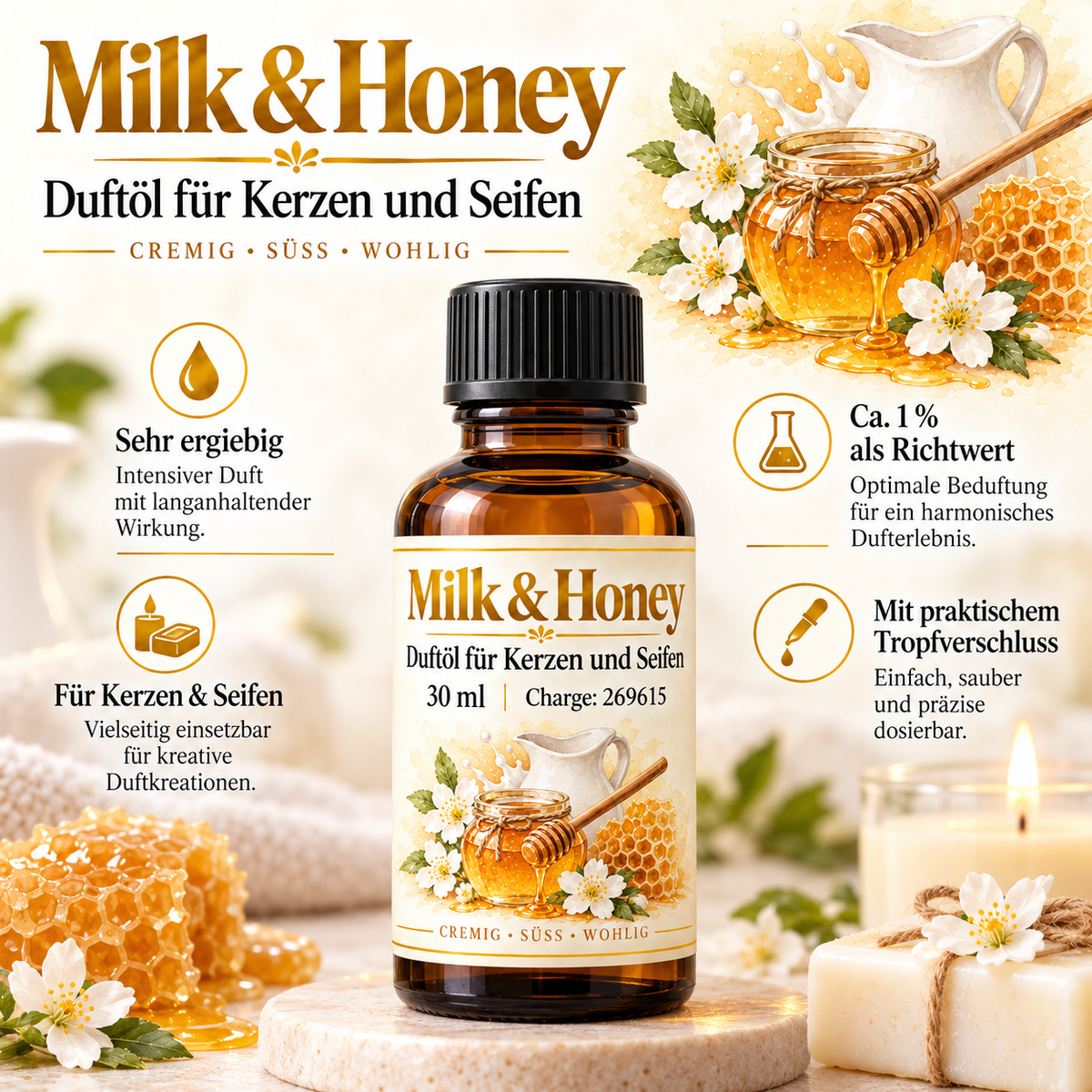 Milk & Honey Duftöl 30 ml – Milch & Honig Duft für Kerzen & Seifen
