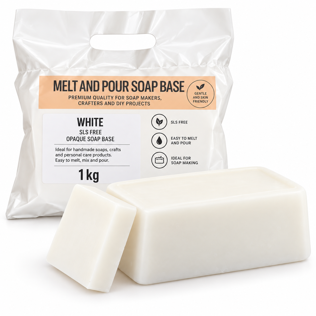 White Melt &amp; Pour Soap Base – 1 kg | Vegan, palm oil-free & easy to process 