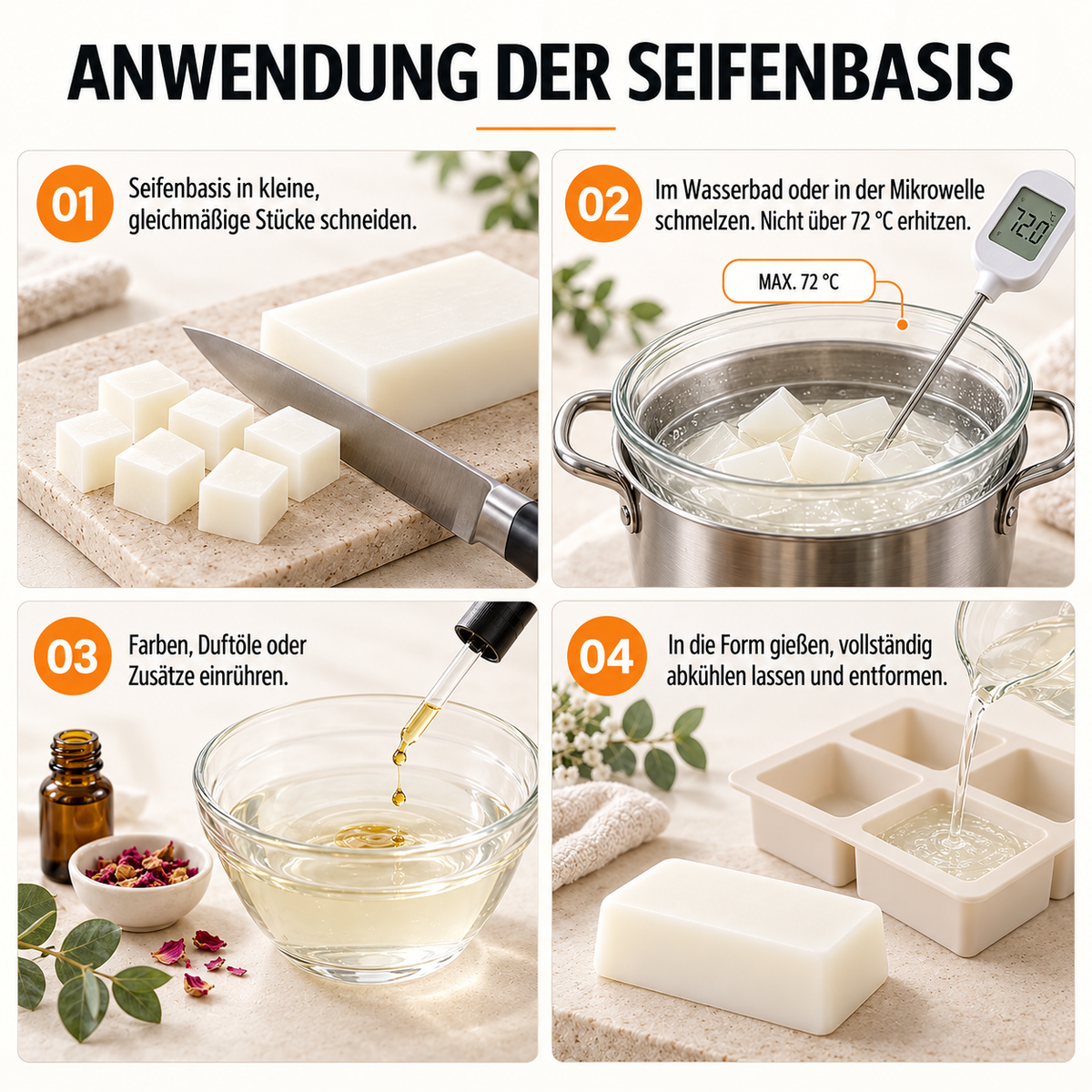 Ziegenmilch Seifenbasis 1 kg – weiße Glycerin-Rohseife zum Seifengießen