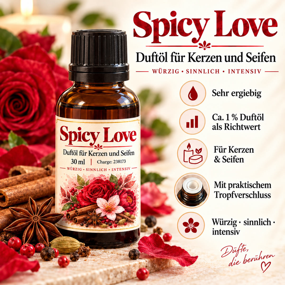 Spicy Love Fragrance Oil for Candles and Soaps – 30 ml 