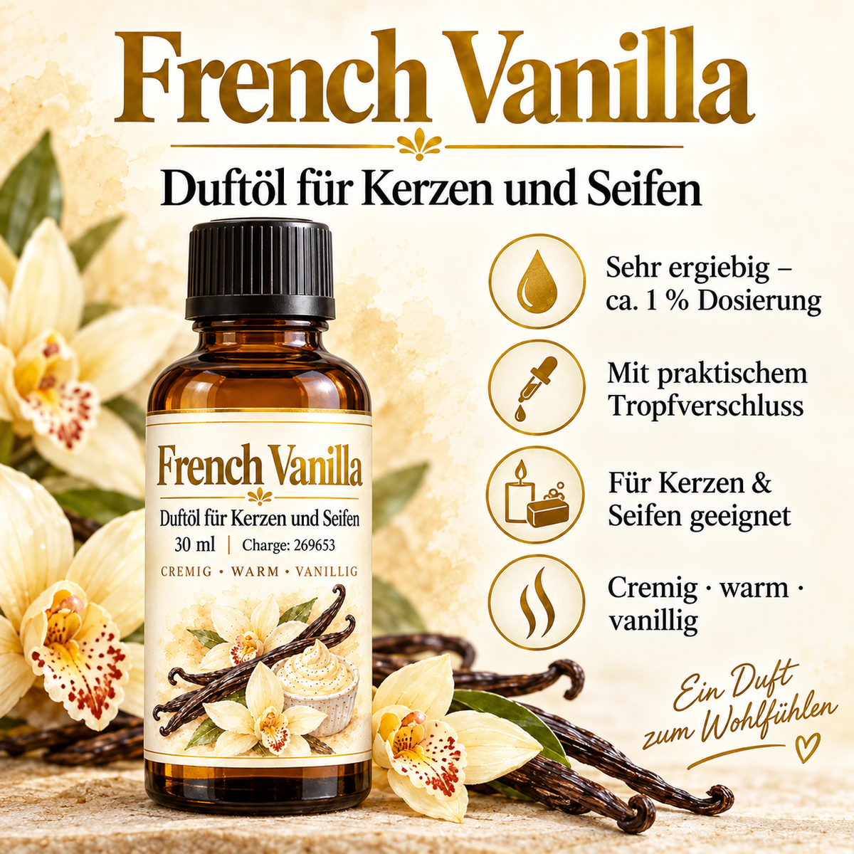 French Vanilla Fragrance Oil 30 ml – Vanilla fragrance for candles & soaps 