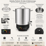 Electric stainless steel cooking and wax melting kettle – 29 litres, 2000 watts 